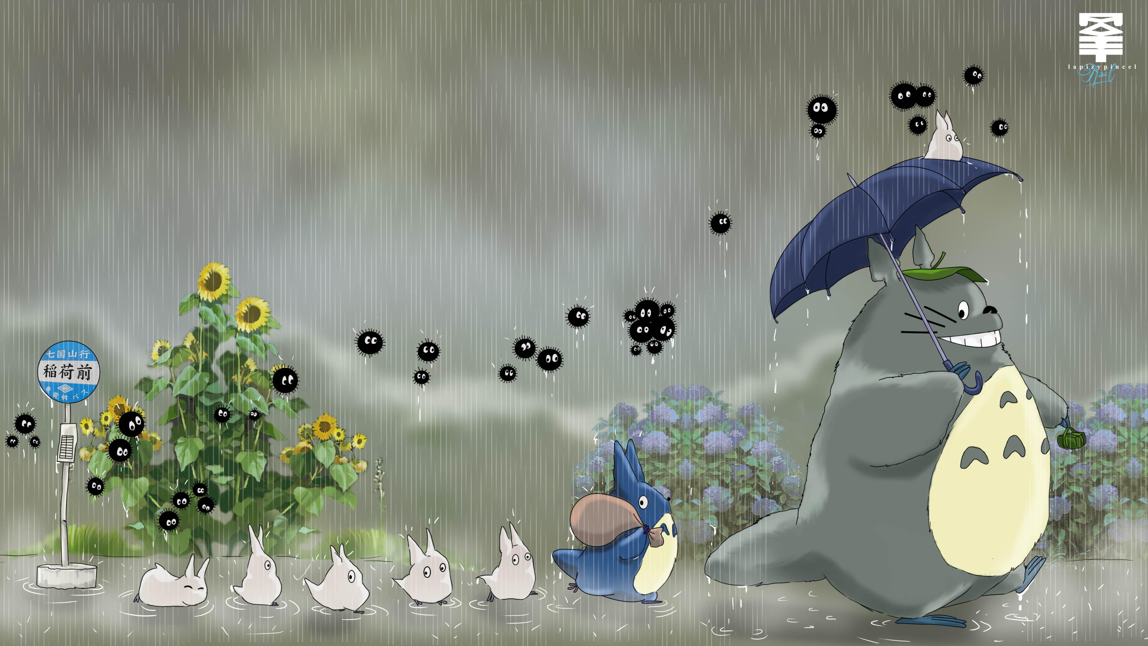 3840x2160 Totoro Rain Wallpaper