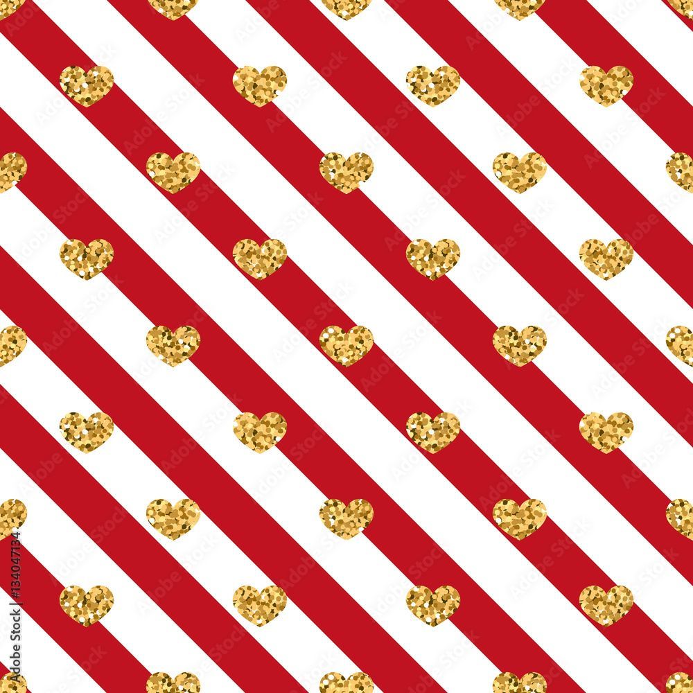 1000x1000 Gold heart seamless pattern. Golden