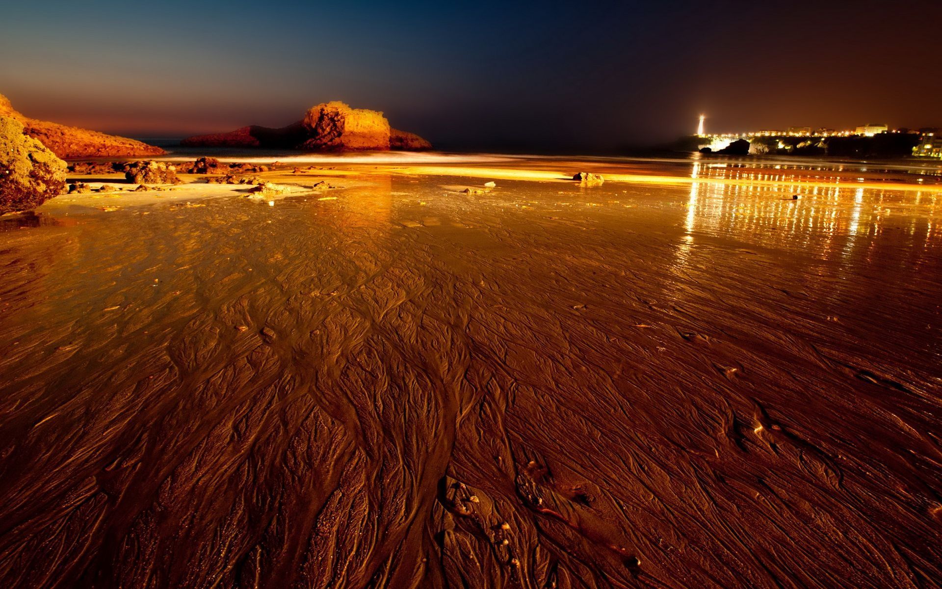 1920x1200 Download Sand Light Beach Night France