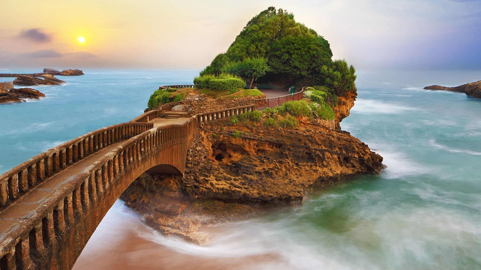 1920x1080 Photos France Biarritz Sea Crag Nature
