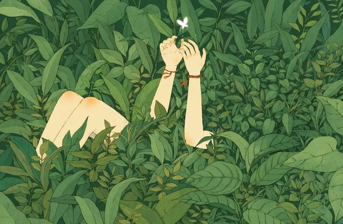 1102x720 Green Fairycore Desktop HD Wallpaper