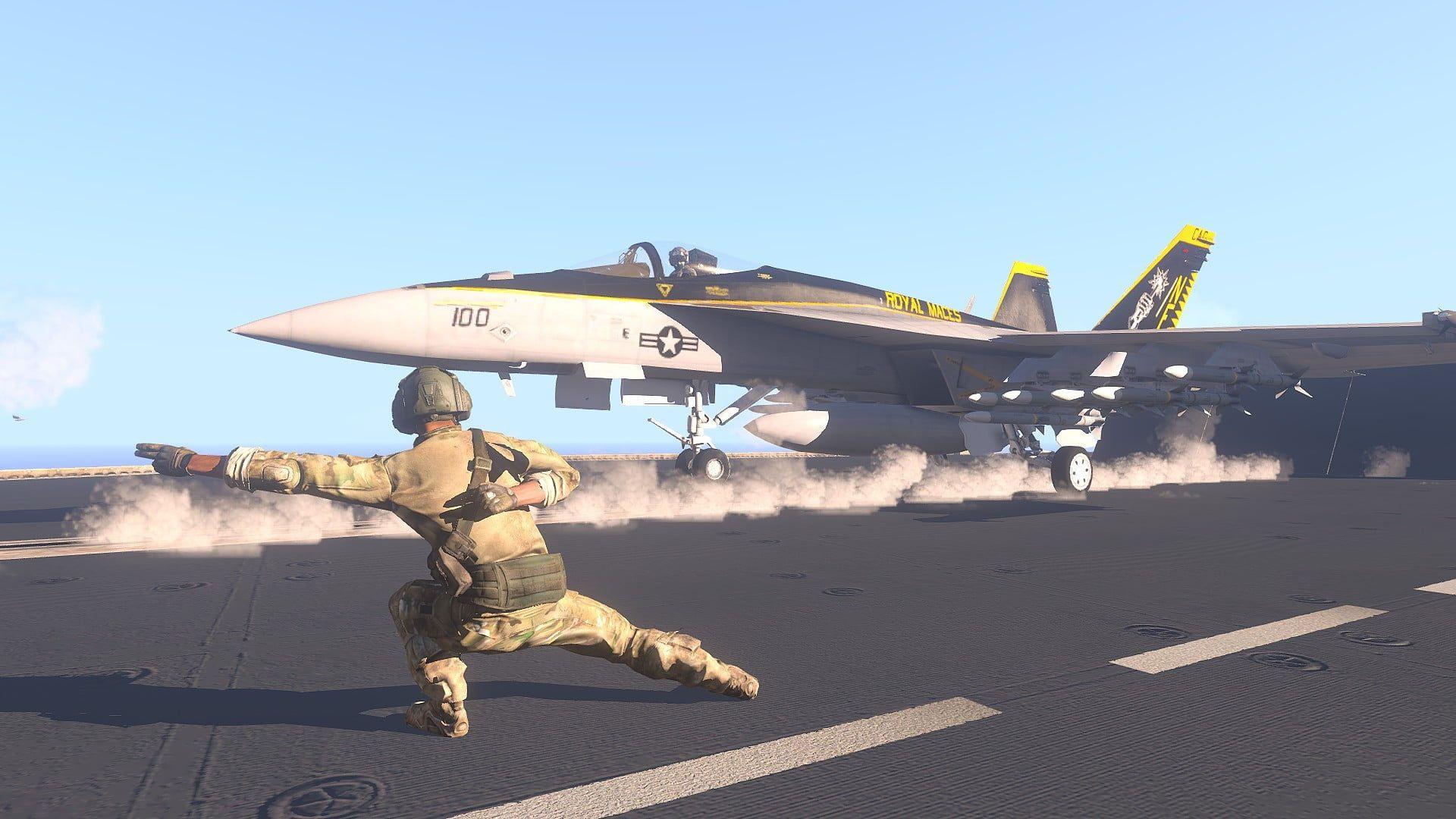 1920x1080 Men's Brown Military Suit, FA 18 Hornet, Arma Aircraft