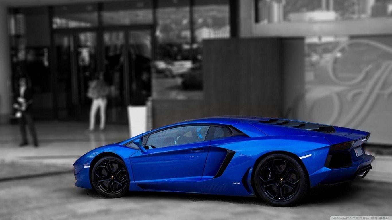 1366x768 Free download Blue and Black Lamborghini Aventador