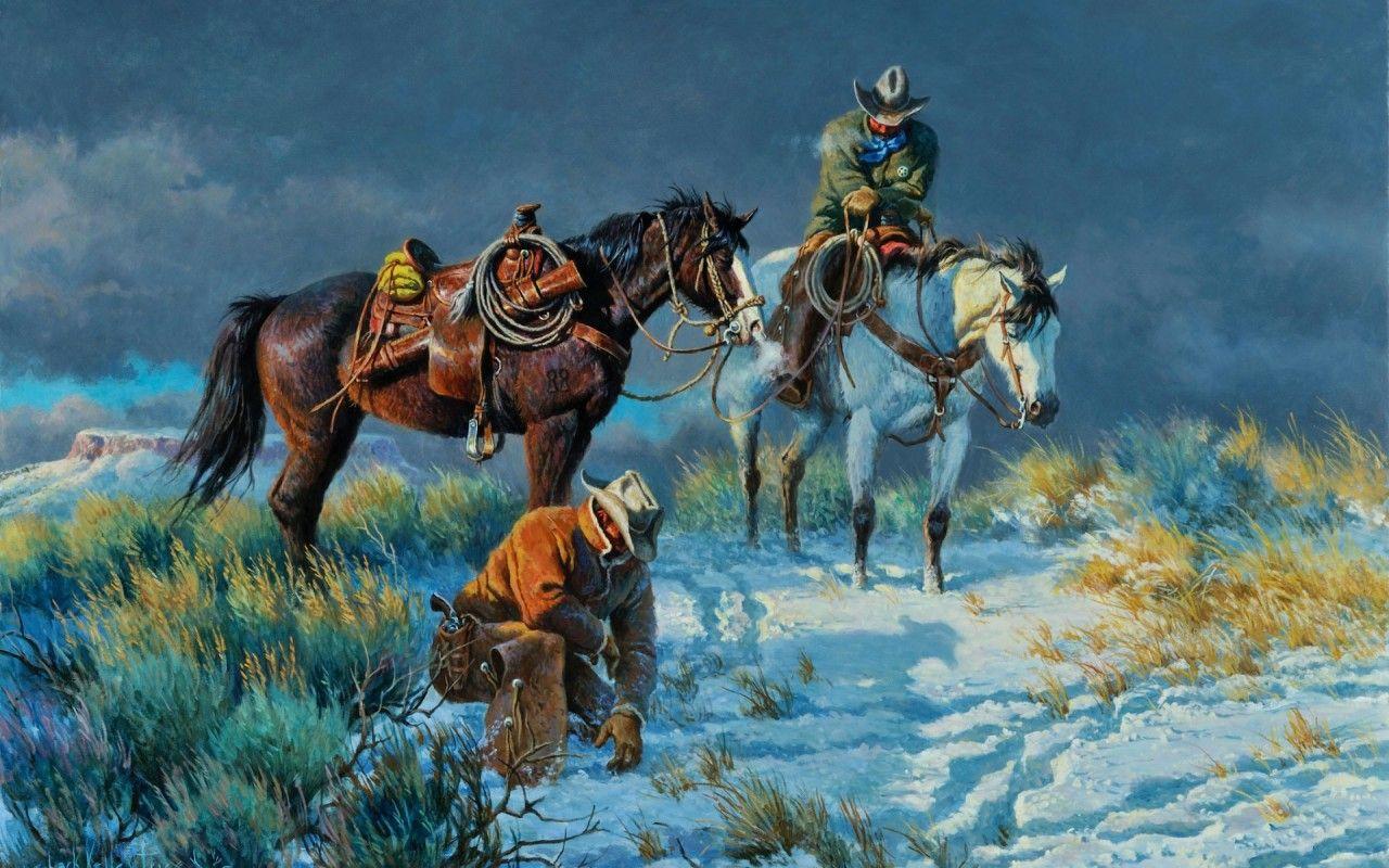 Cowboy On Horse Painting