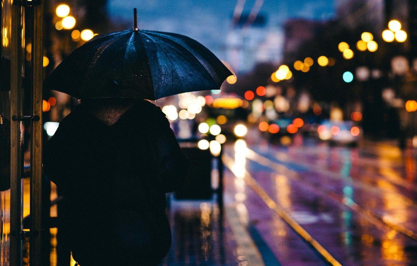 1332x850 Wallpaper machine, the city, lights, rain, street, the evening, umbrella, Bloor, bokeh image for desktop, section разное