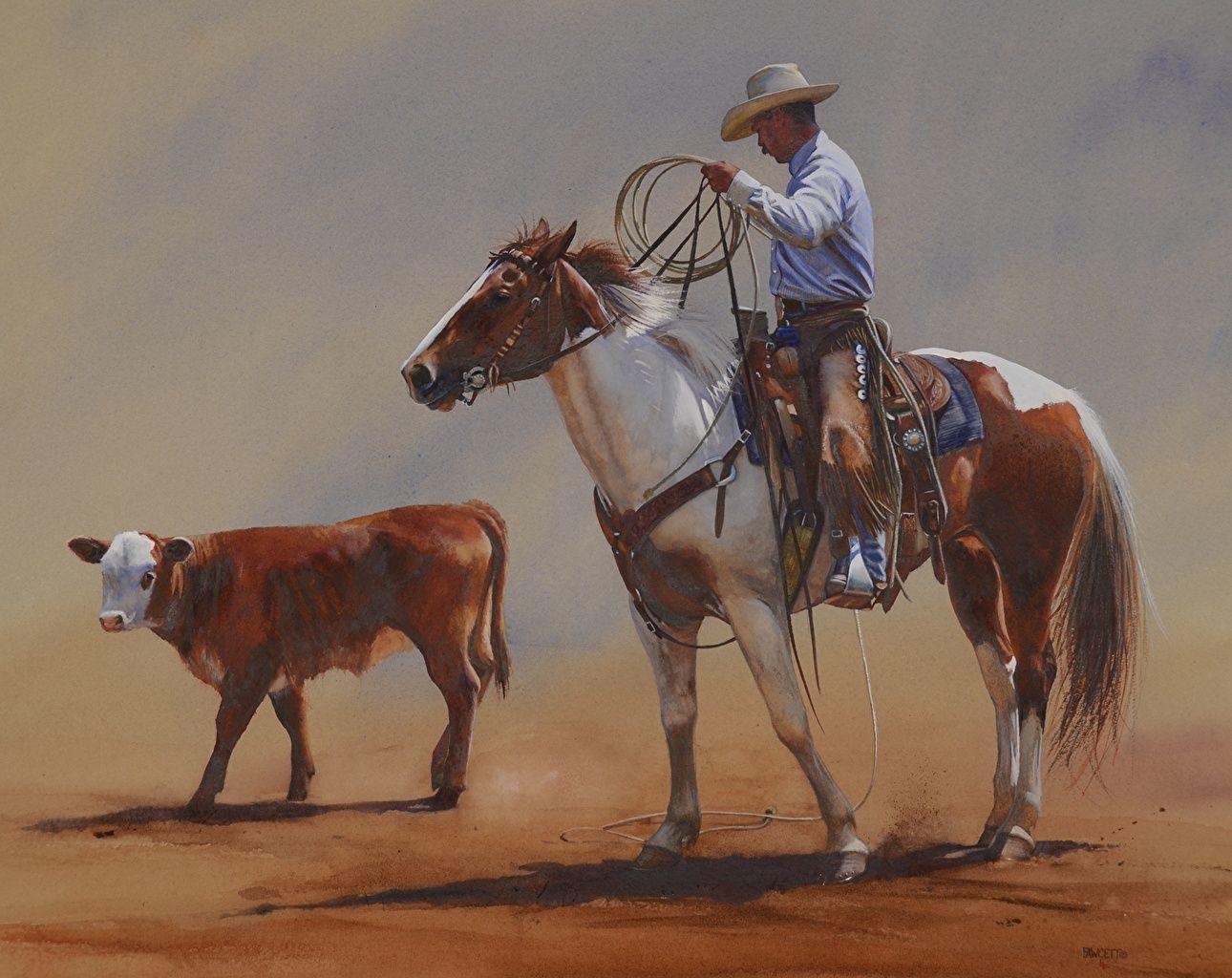 1290x1024 Desktop Wallpaper Horses Cowboy John Fawcett, Sixty Feet Of Rope