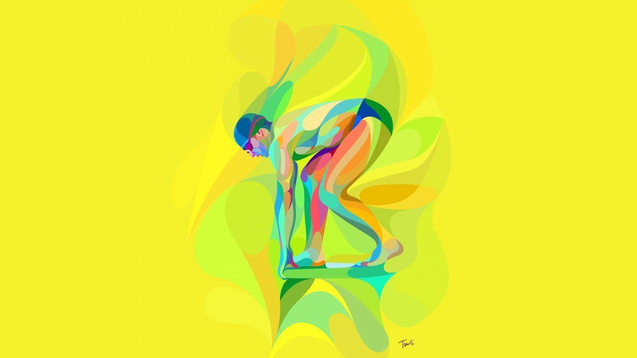 1280x720 Wallpaper Swimmer, Brazilian, Neofuturistic, Cartoon