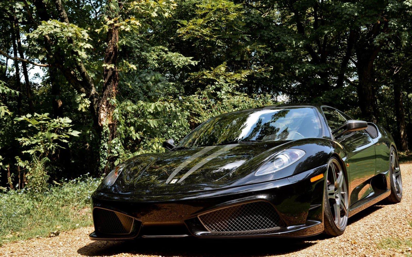 1600x1000 Ferrari Black In The Tree Front View Cars Wallpaper HD