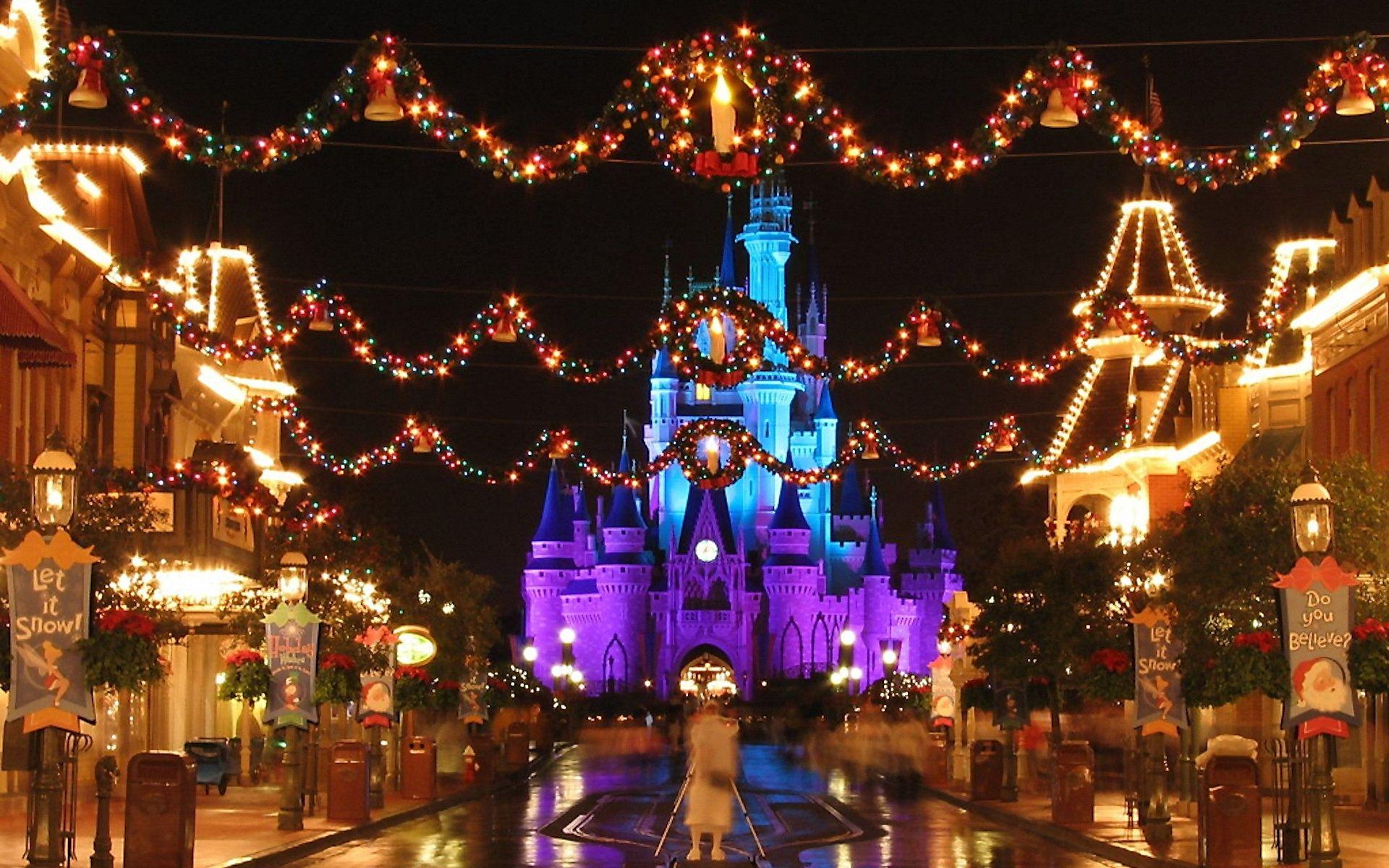 1920x1200 Wallpaper holiday, street, lighting, road, fortress, disney