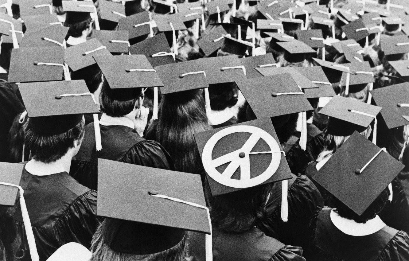 1332x850 Wallpaper Graduation, Black and White, College, Peace Symbol