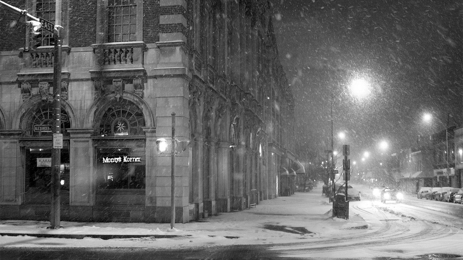 1920x1080 Free download Snow Winter Lane Black white Wallpaper
