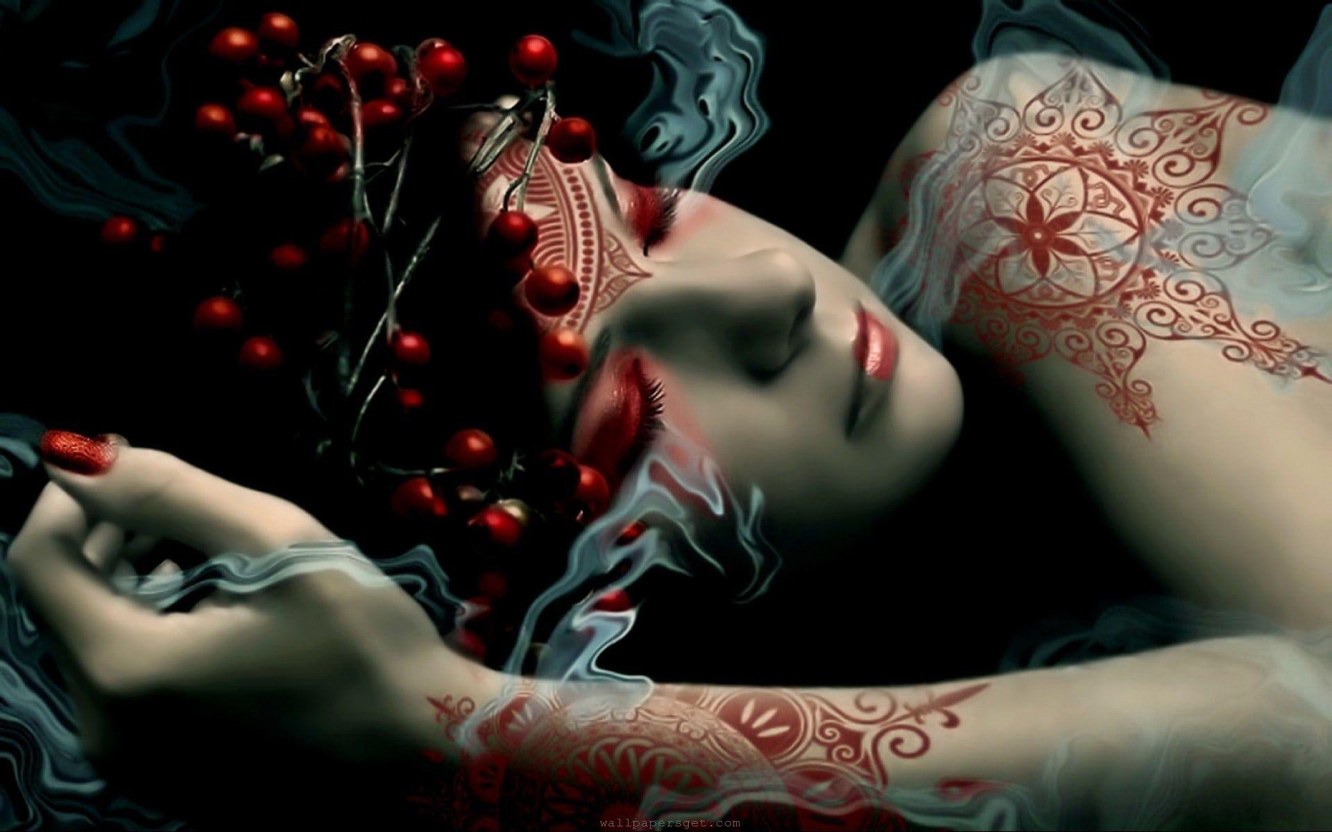 1920x1200 Women fantasy artwork tattoo design digital playground