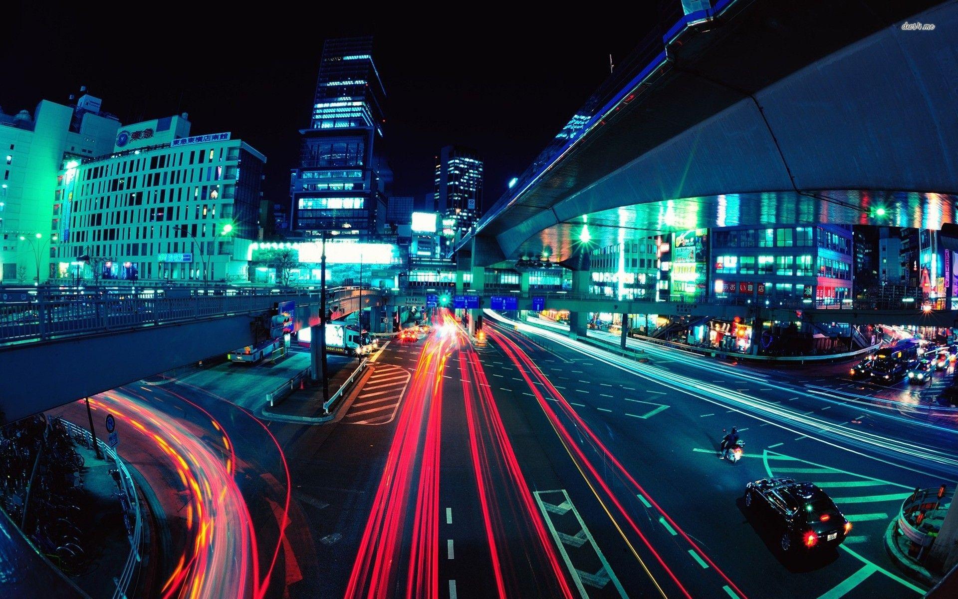 1920x1200 Tokyo lights artistic long exposure street lights light trails
