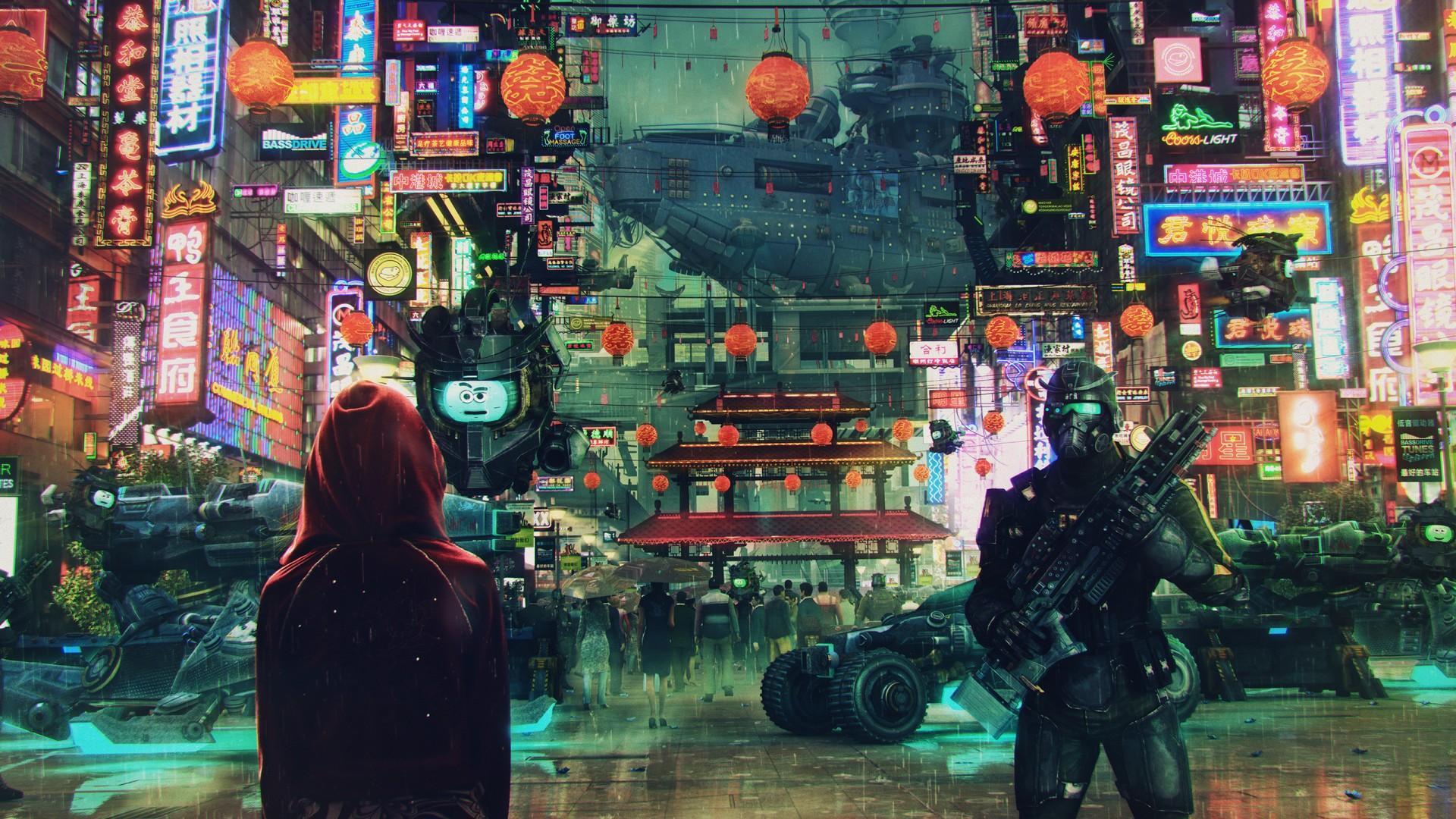 Wallpaper ID 97520  night cyberpunk futuristic city artwork digital  art concept art fantasy art futuristic Japan city free download