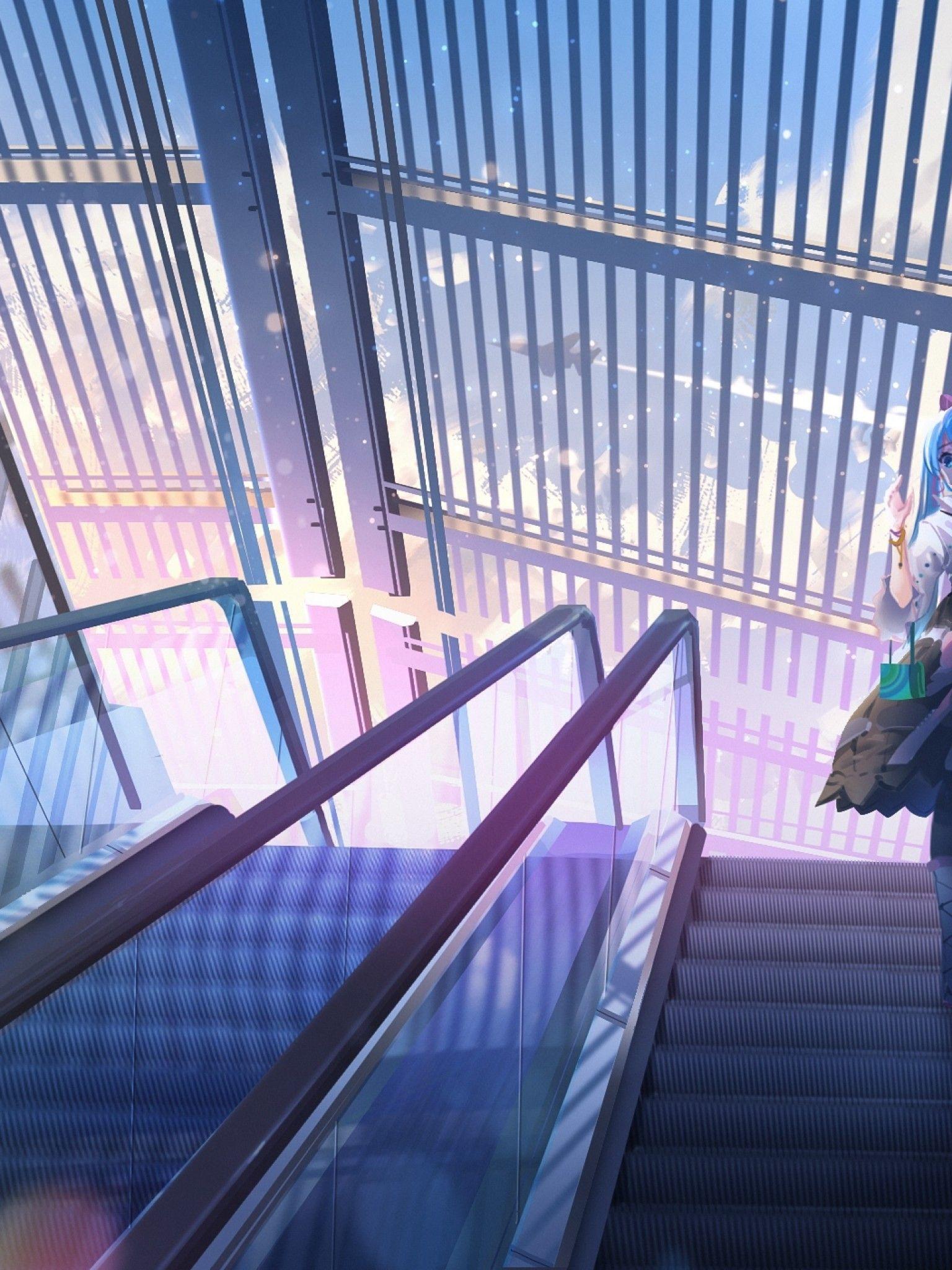 1536x2048 Download 1536x2048 Vocaloid, Hatsune Miku, Stairs, Aqua Hair