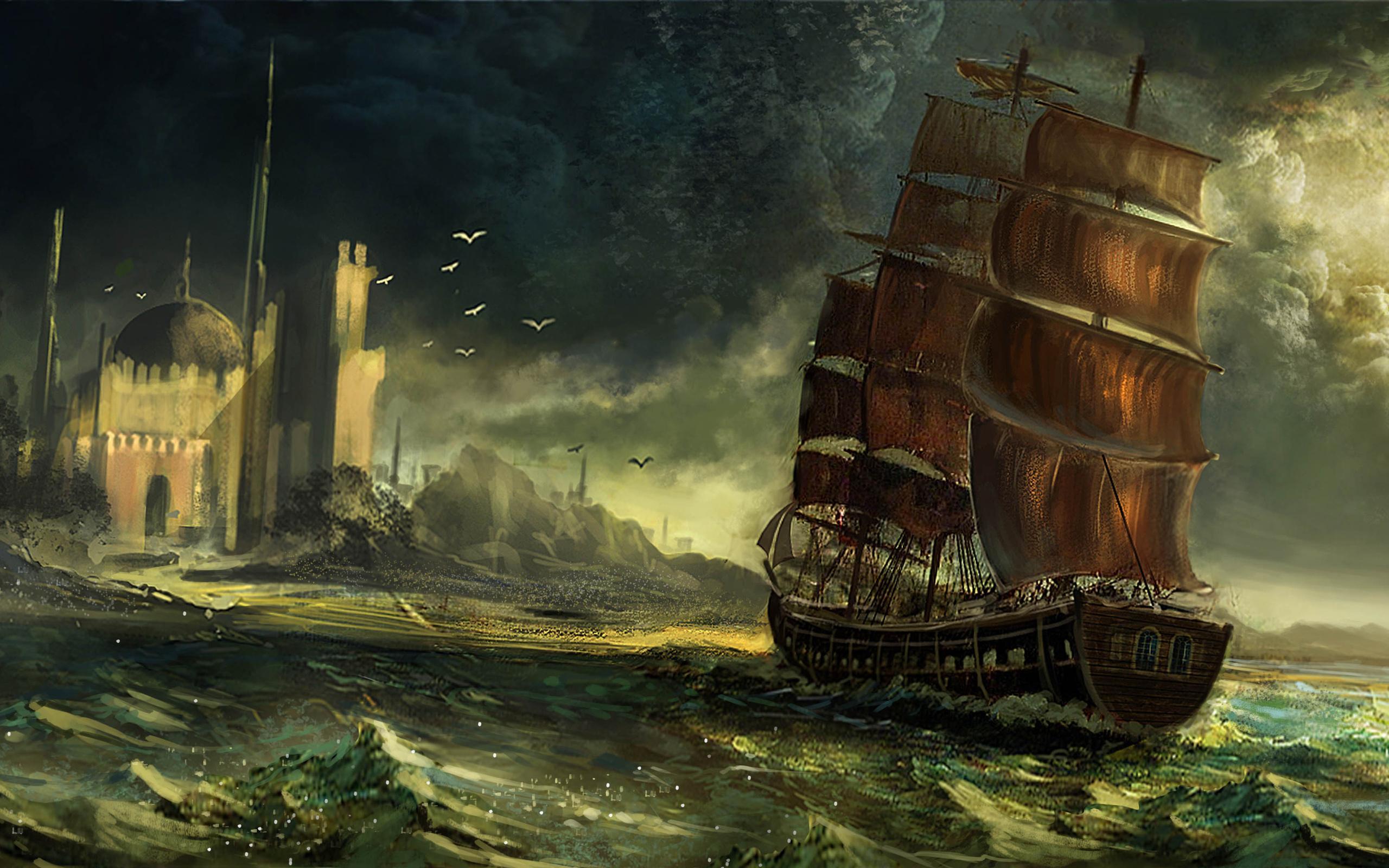 2560x1600 Pirate Ship Battle Background Outdoors Wallpaper 1080p