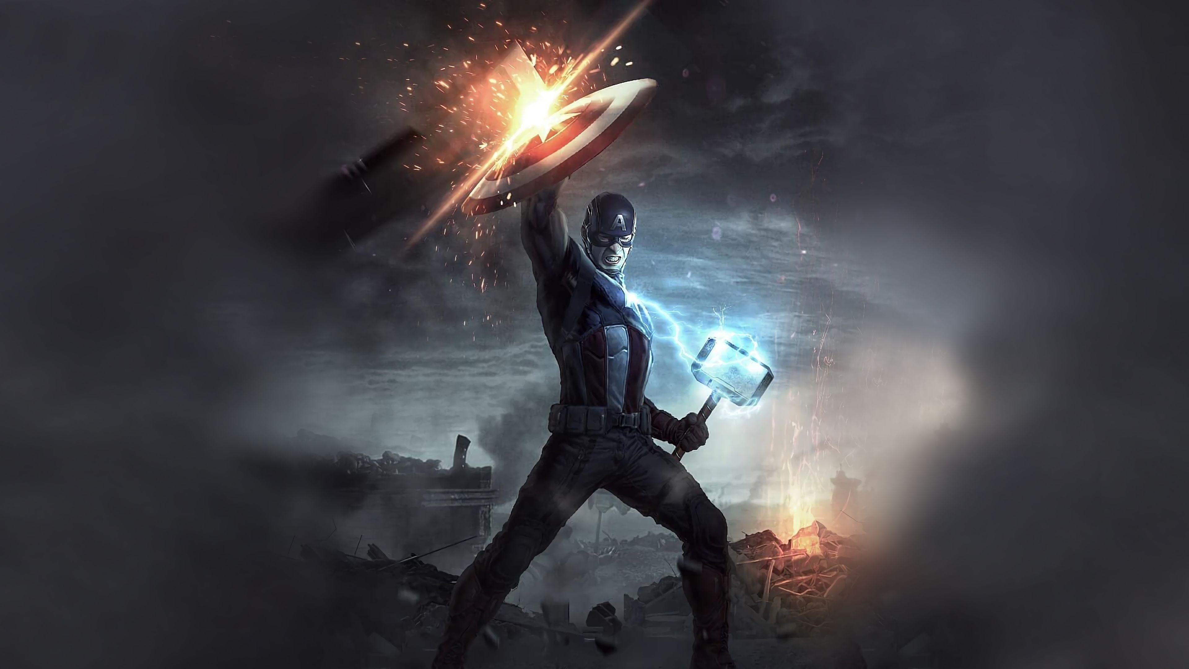 3840x2160 4K Captain America Mjolnir and Shield Wallpaper, HD Superheroes 4K