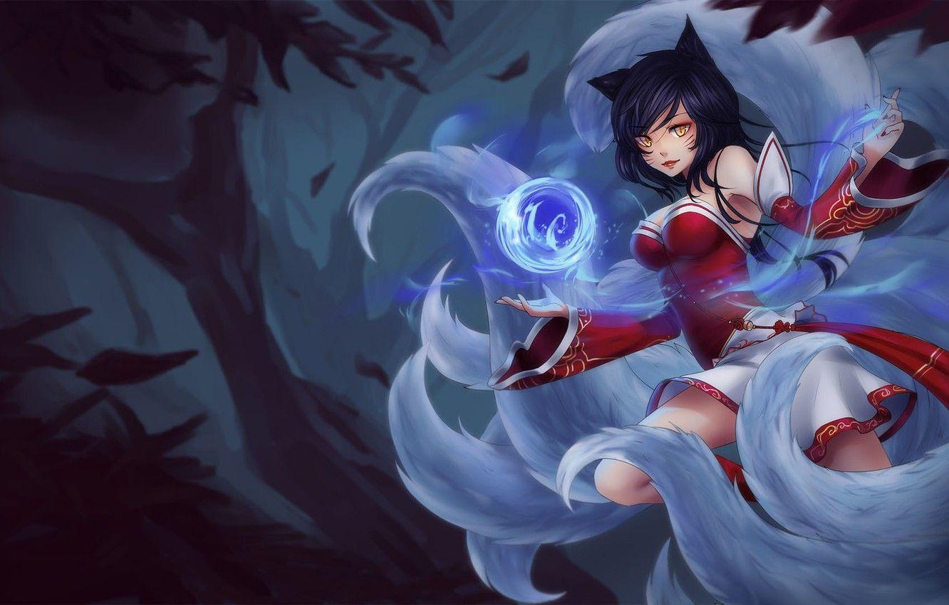 1332x850 Wallpaper Girl, Fox, Magic, League of Legends, Ahri, Tail, Ears