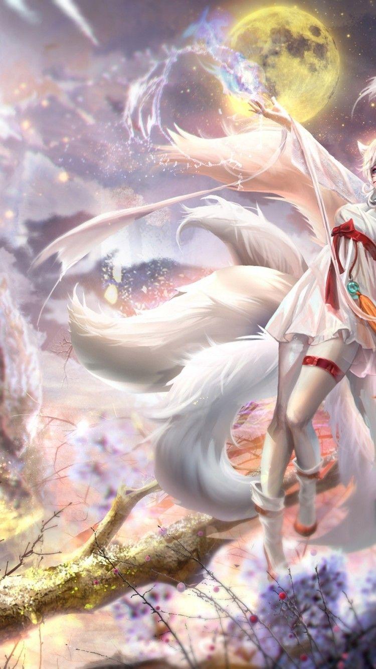 750x1334 Download 750x1334 Ahri, League Of Legends, Fox, Nine Tails, Moon