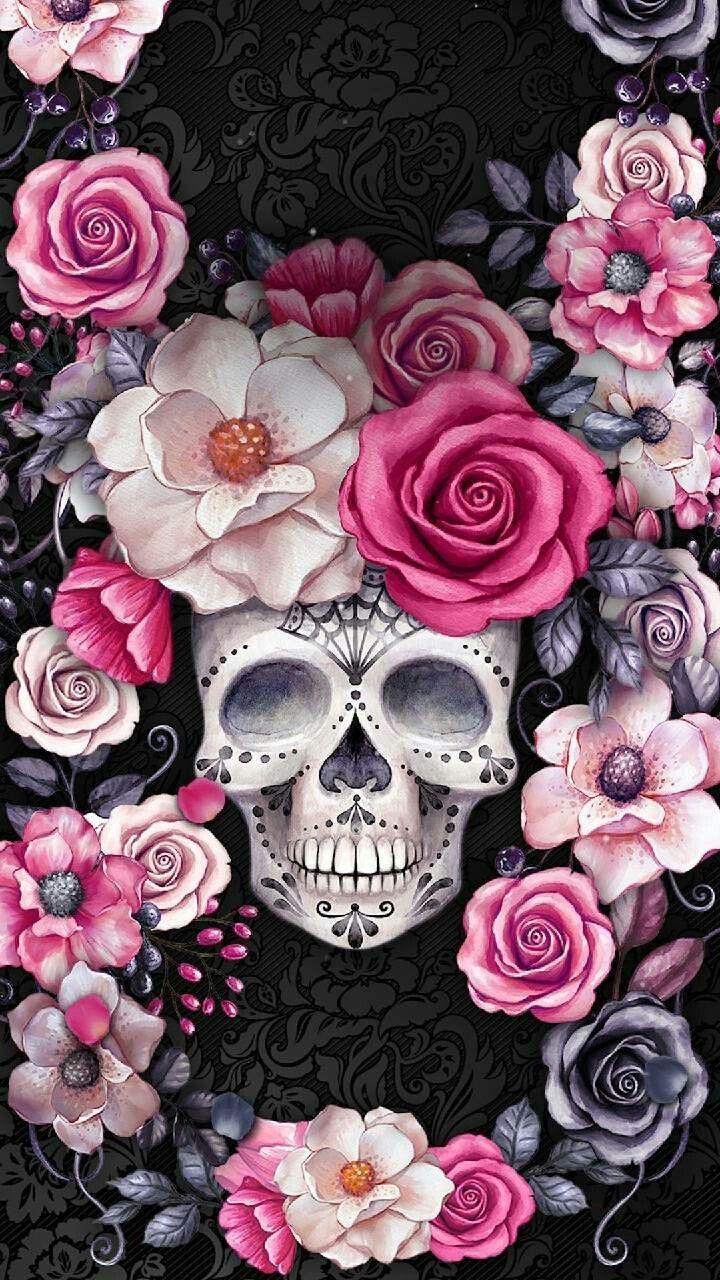 HD wallpaper human skull in between of red and gray roses digital wallpaper   Wallpaper Flare