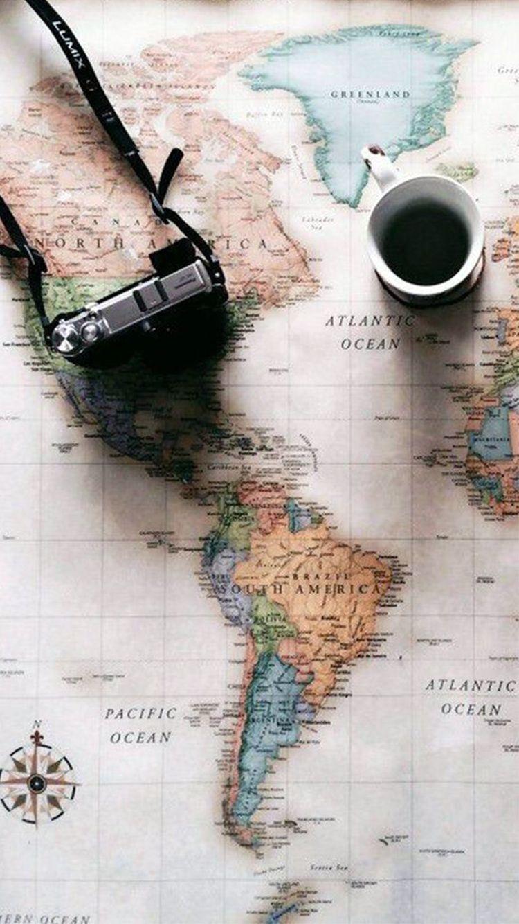 750x1334 Bản đồ Thế giới Kế hoạch Du lịch Máy ảnh Coffee Tải xuống miễn phí Hình nền
