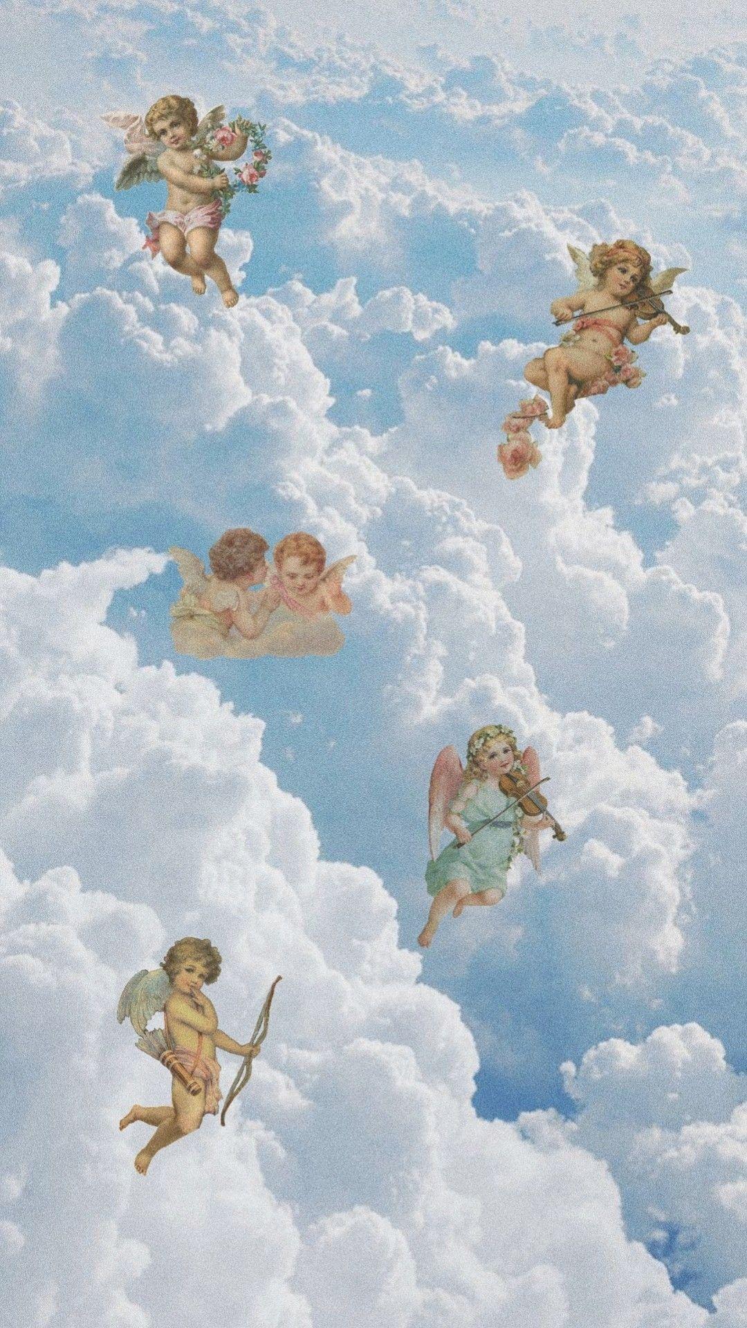 1080x1920 angels aesthetic clouds sky blue wallpaper. Angel