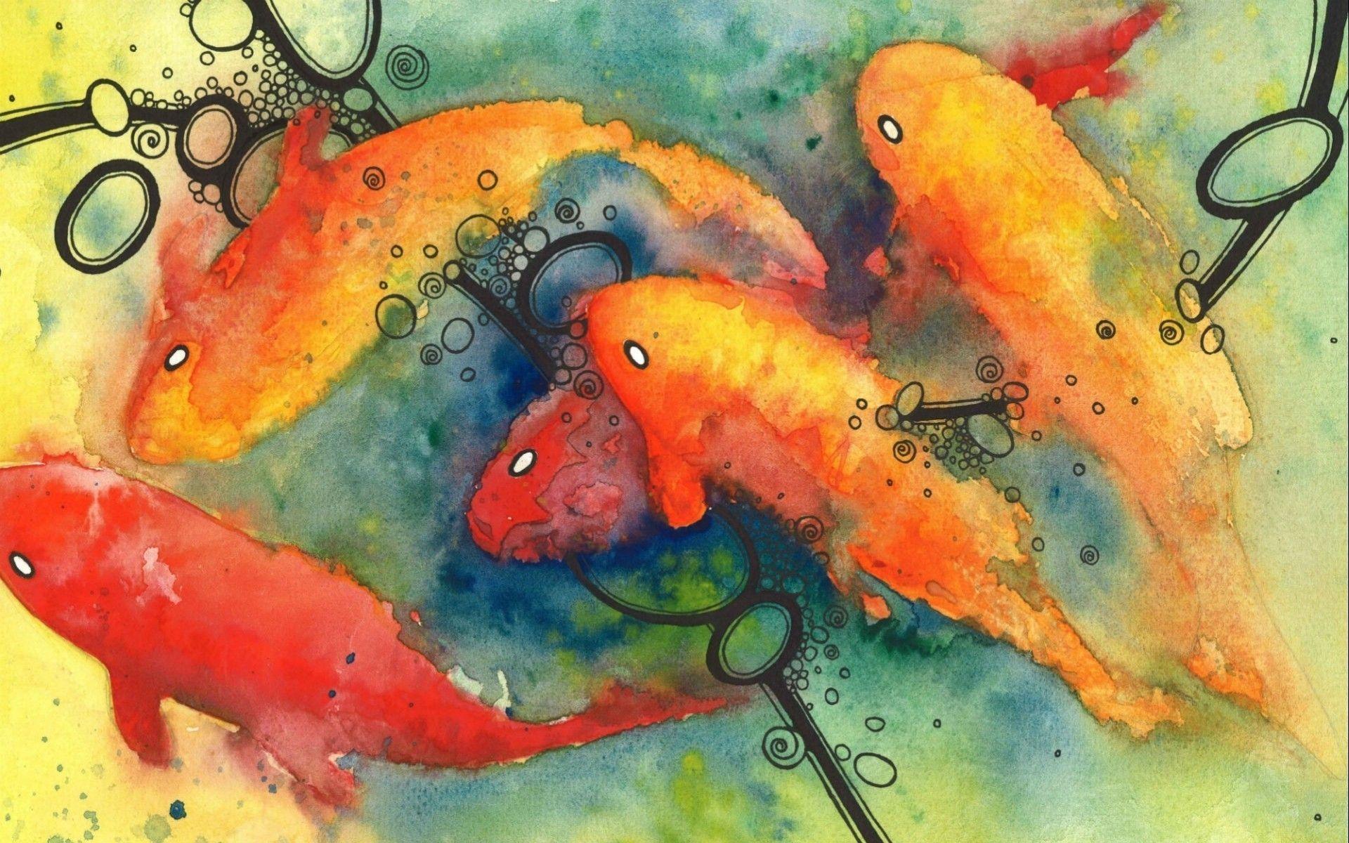 1920x1200 Painting Koi Water Color desktop PC and Mac wallpaper