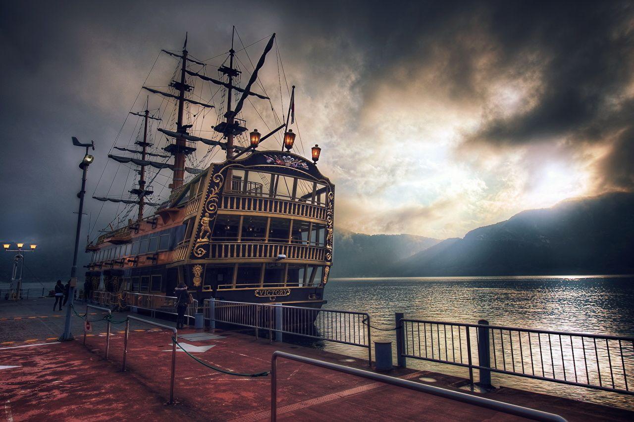 1280x853 Photos HDRI Nature antique Sky ship Pier Coast Sailing Clouds