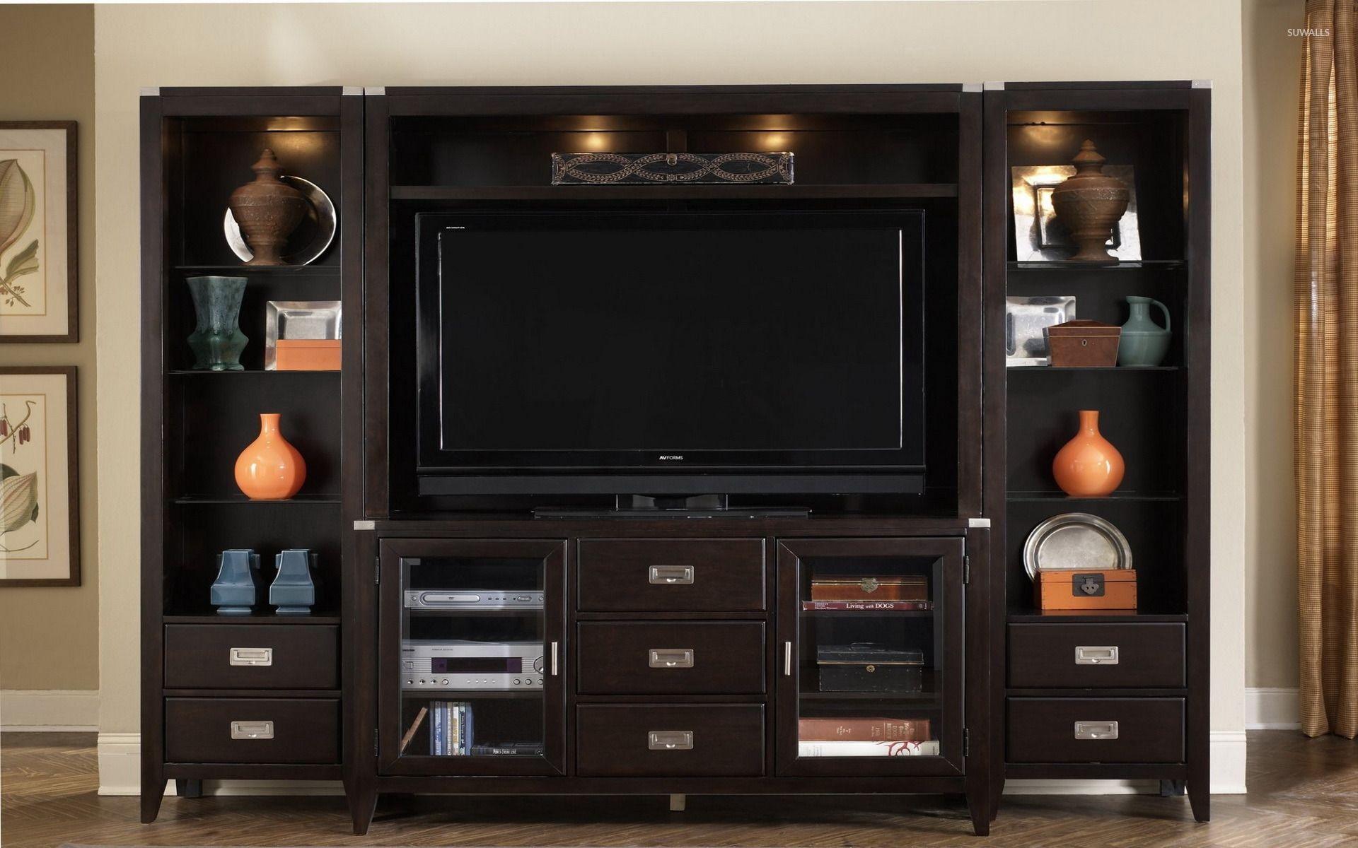 1920x1200 Flat TV in an antique cabinet wallpaper