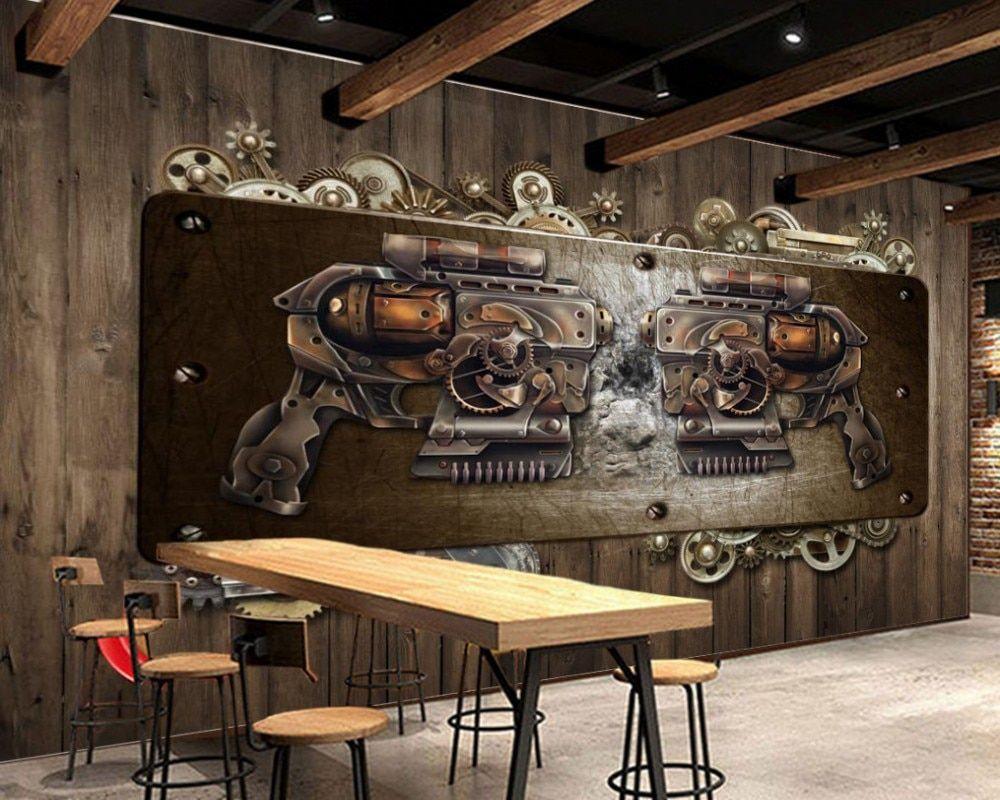 1000x800 US $18.0 50% OFF. Free Shipping Retro Vintage Industrial Wind Mechanical Mobile Bar Restaurant Background Wall Custom 3D KTV Wallpaper Mural In