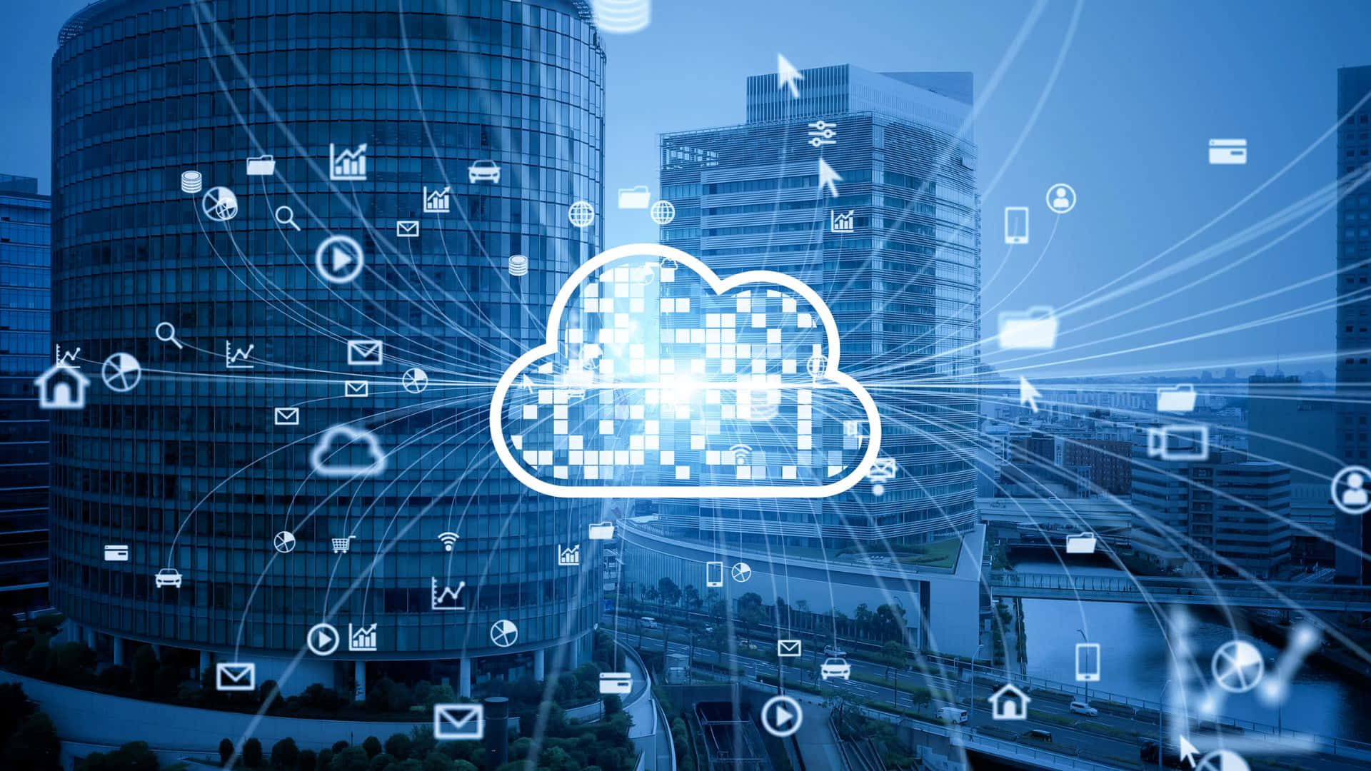 1920x1080 Cloud Computing Network Over Cityscape