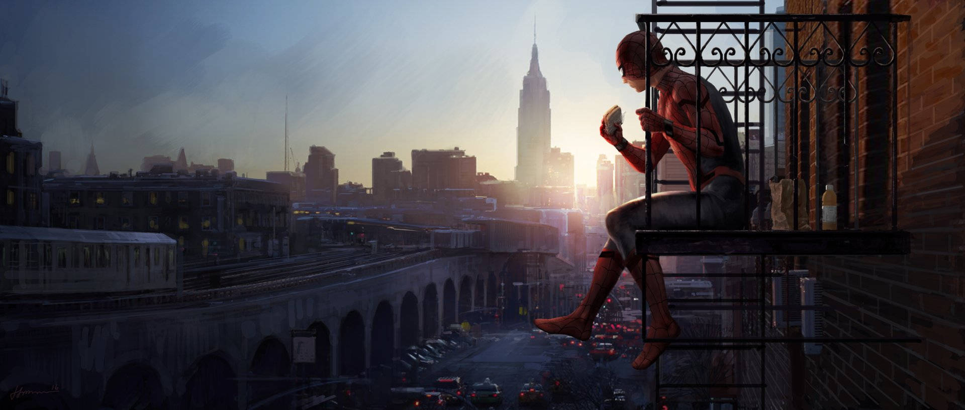 1920x817 Spider Man Eating 4k Wallpaper