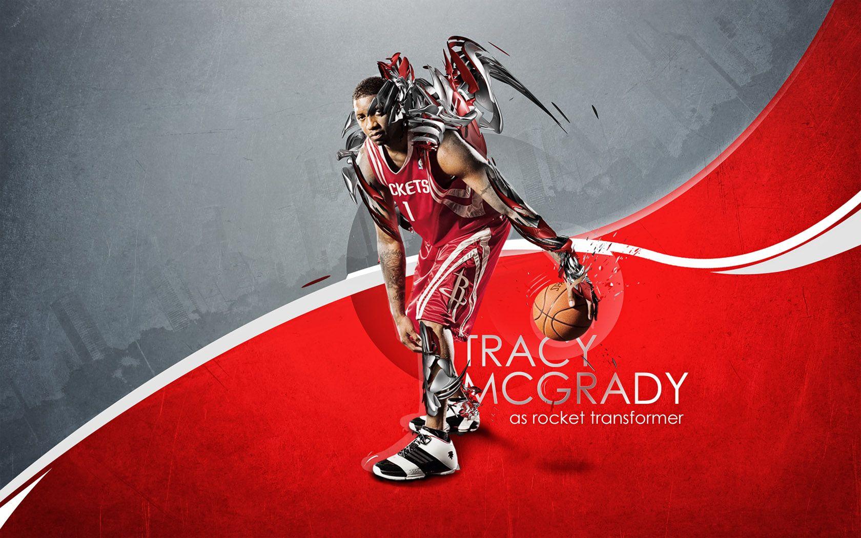 Simple widescreen wallpaper of Tracy McGrady in Spurs uniform for