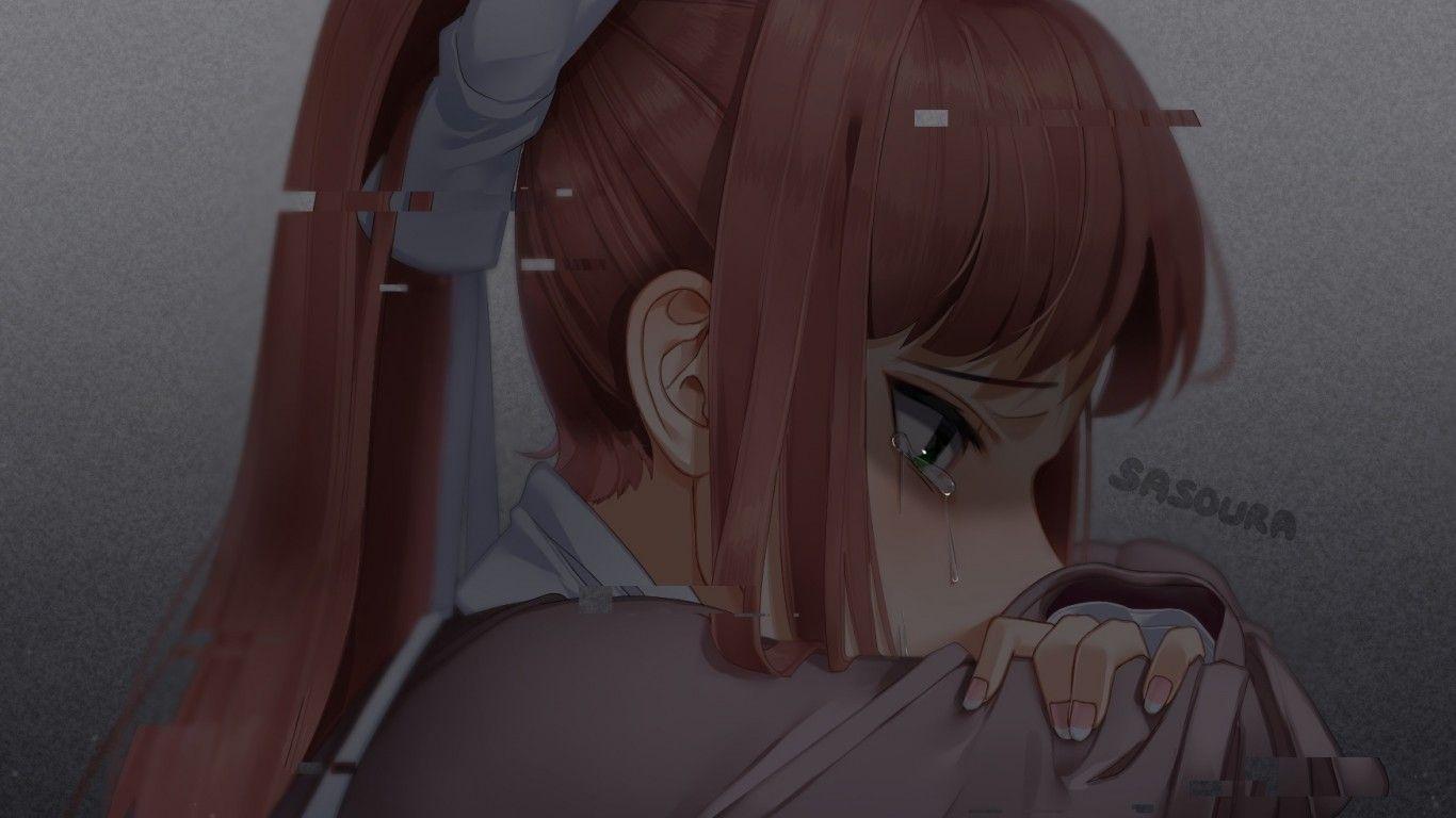 1366x768 Download 1366x768 Monika, Crying, Profile View, Doki Doki