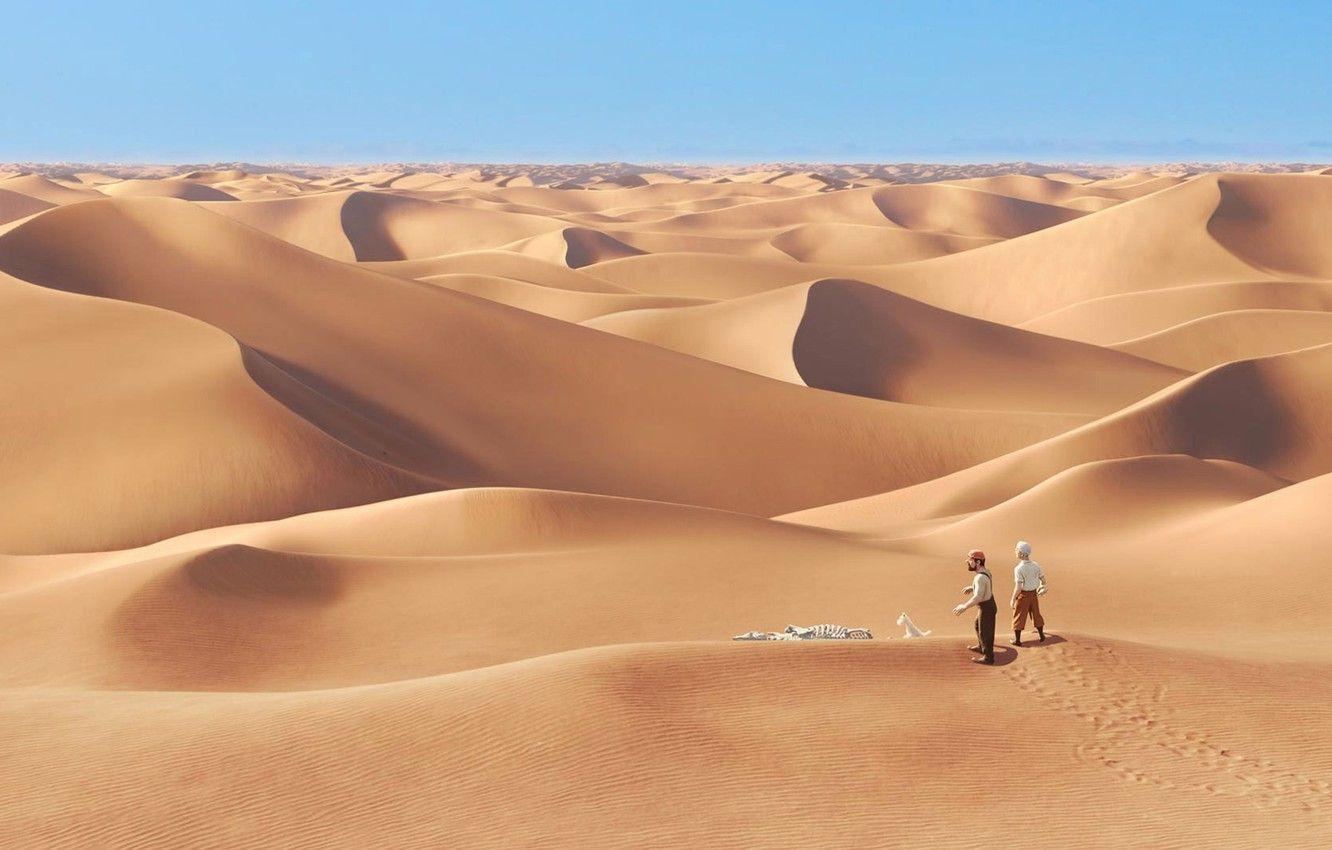 1332x850 Wallpaper sand, people, desert, cartoon, bones, lost, tintin