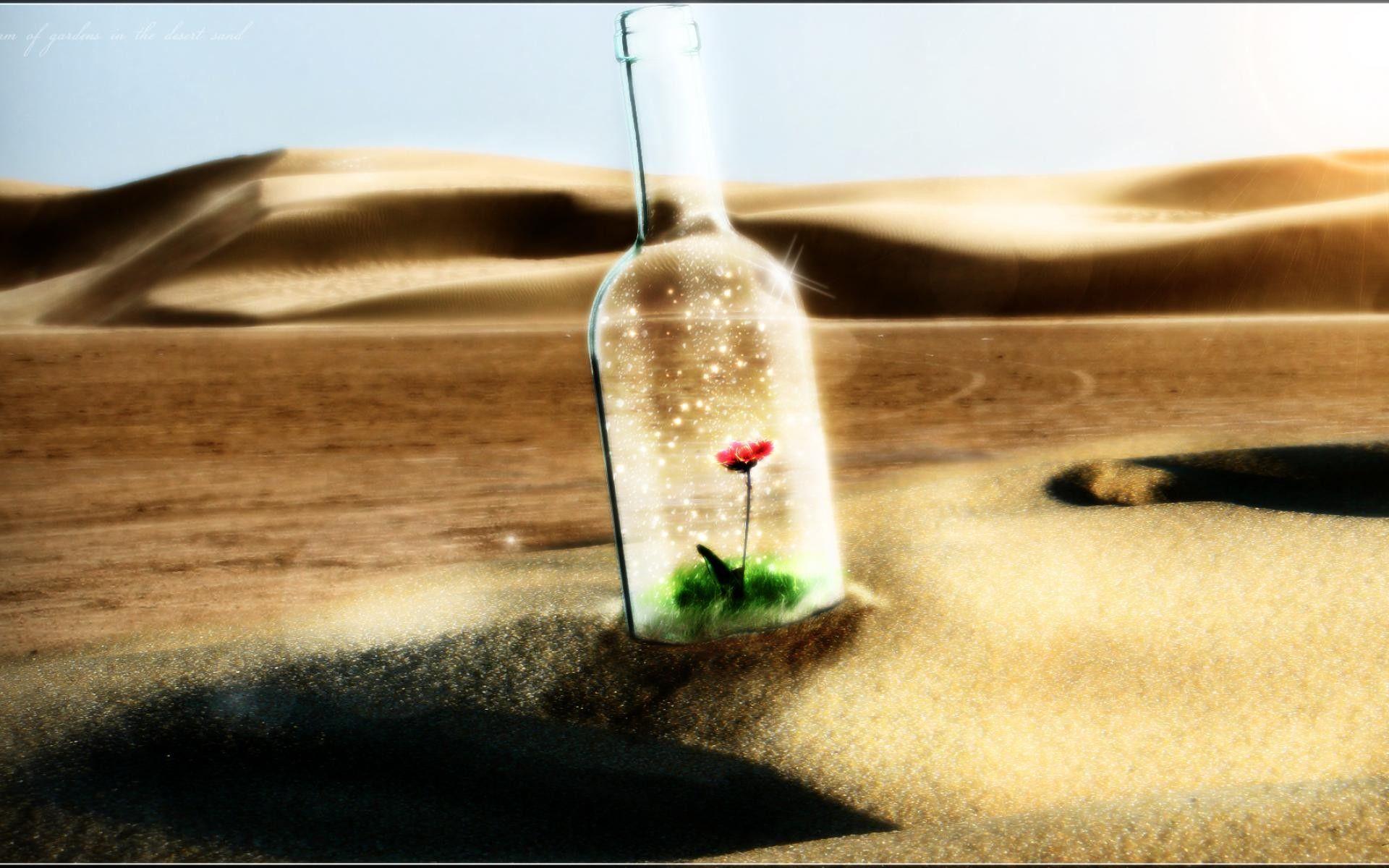 1920x1200 Bottle Flowers, Landscapes, Dunes, Cg, Desert, Glass, Art