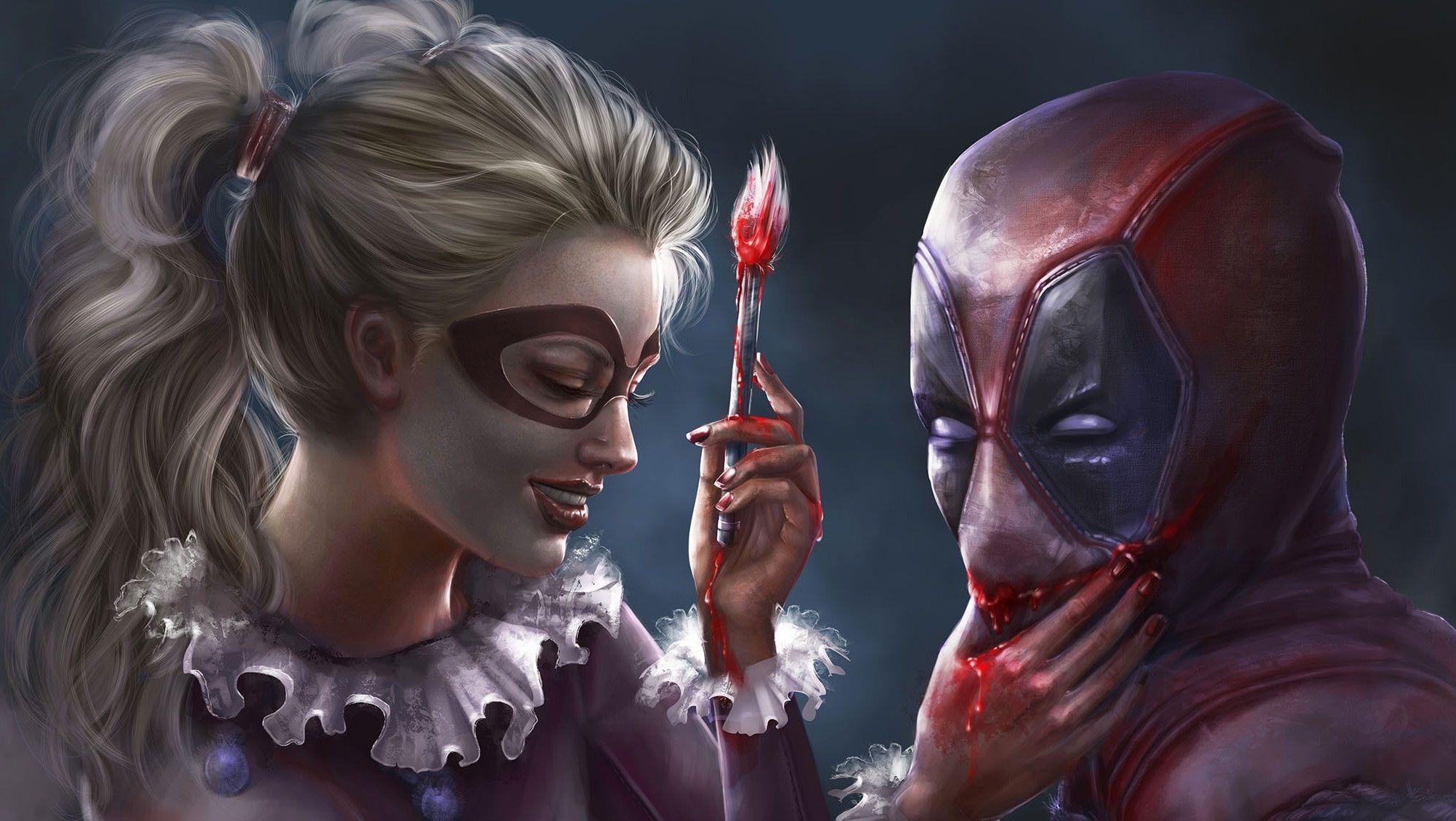 2004x1130 Deadpool and Harley Quinn Wallpaper