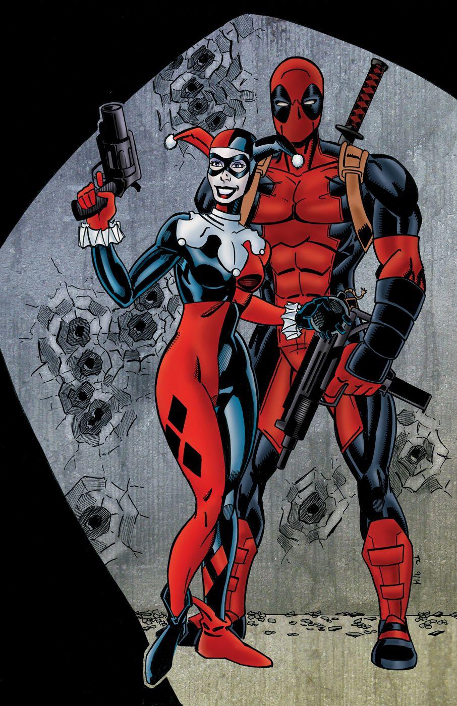 906x1400 Free download Harley Quinn and Deadpool colored