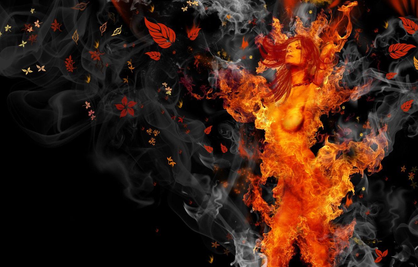 1332x850 Wallpaper fire, girl, photohop image for desktop, section абстракции
