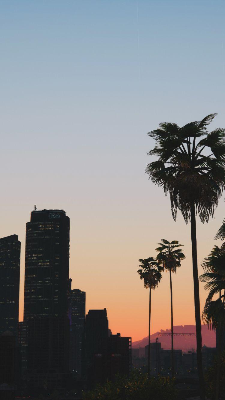 750x1334 Download 750x1334 wallpaper gta v, video game, buildings, sunset