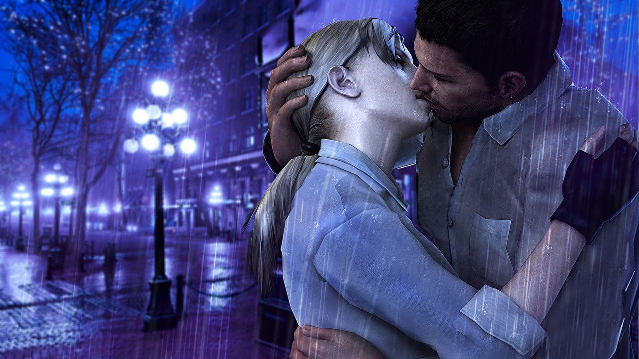 1280x720 Desktop Wallpaper Resident Evil Men lovers kisses Two young