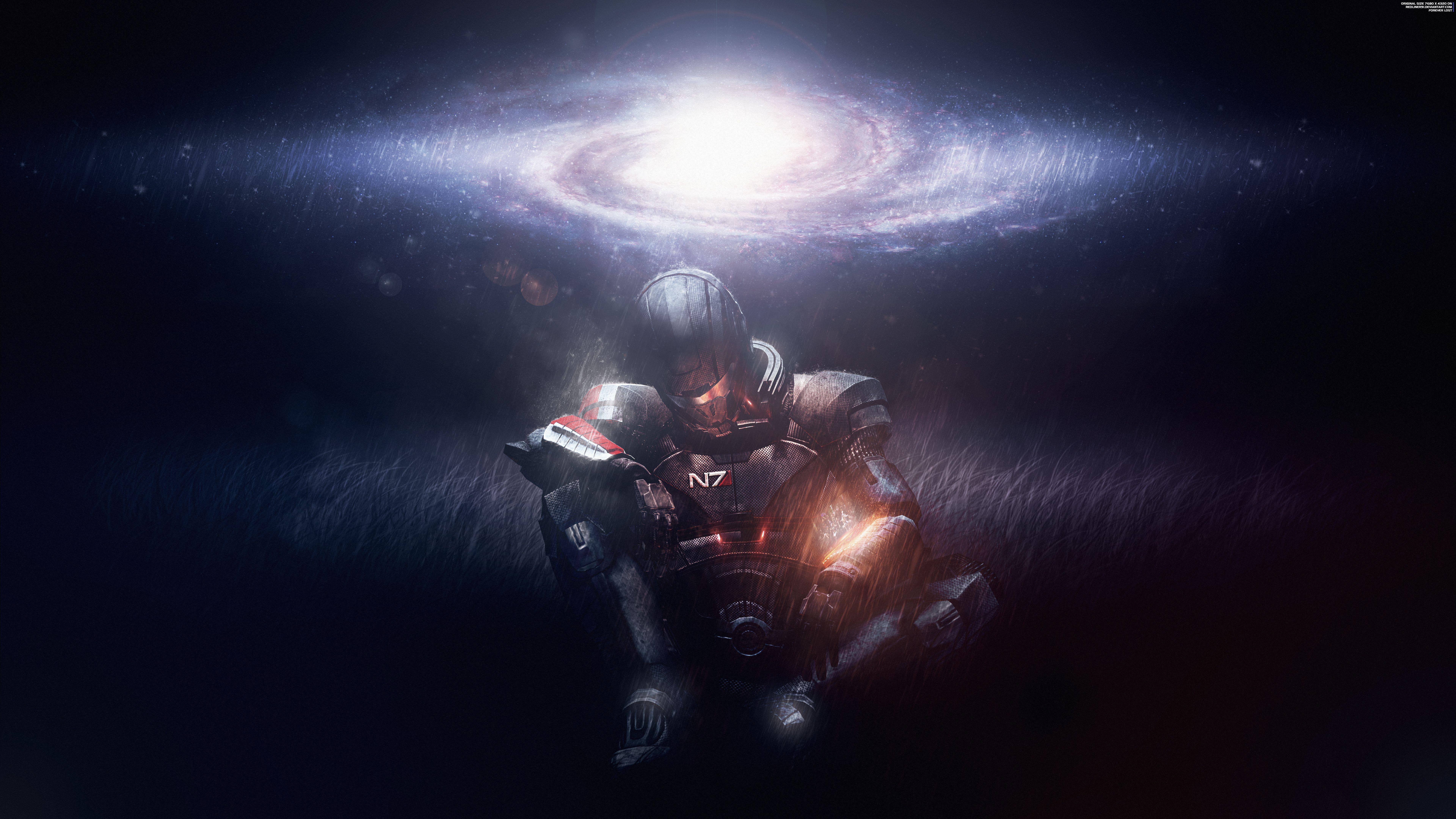 7680x4320 Commander Shepard Spiral galaxy 4K 8K Wallpaper. HD