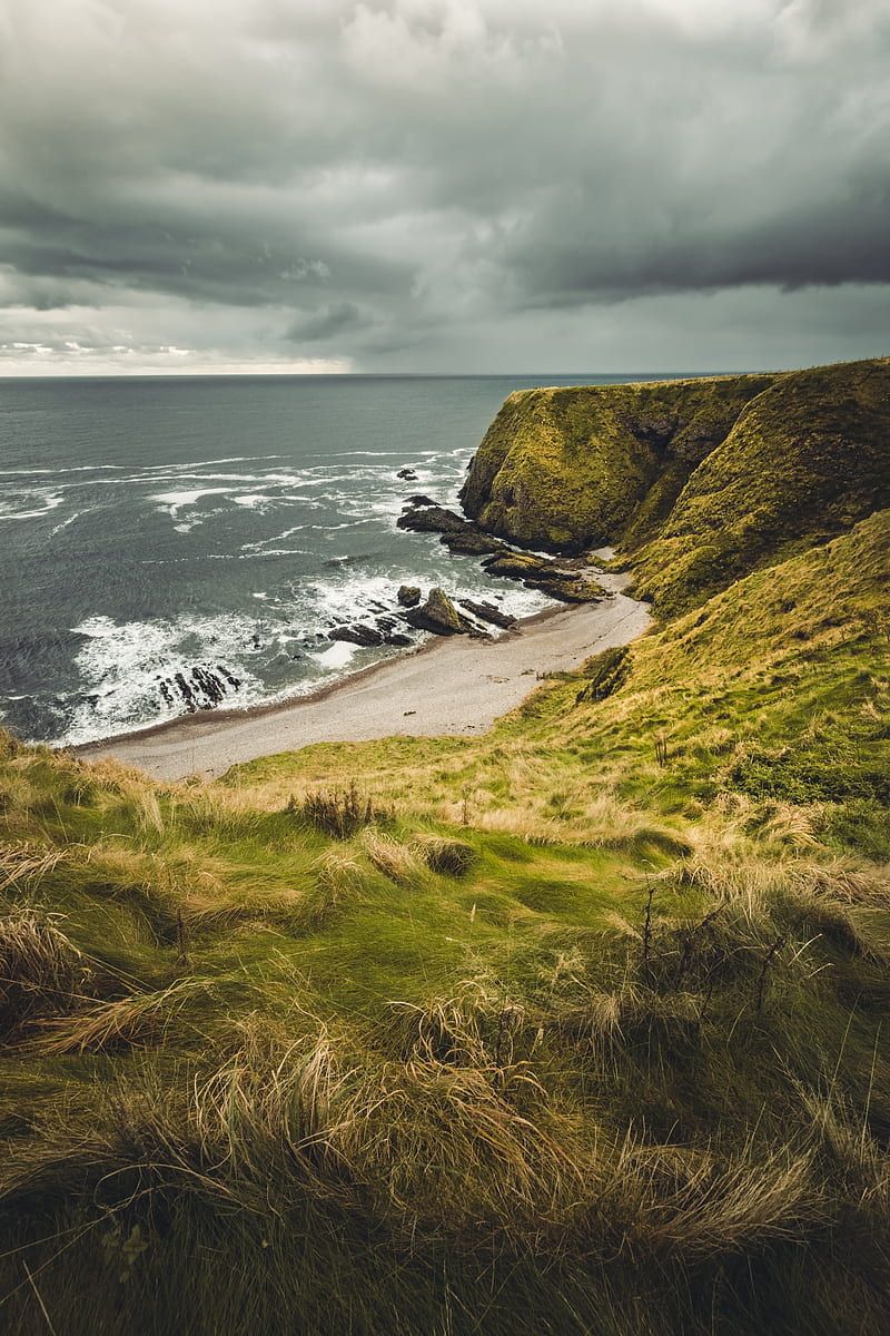 800x1200 Cliff, sea, coast, grass, beach