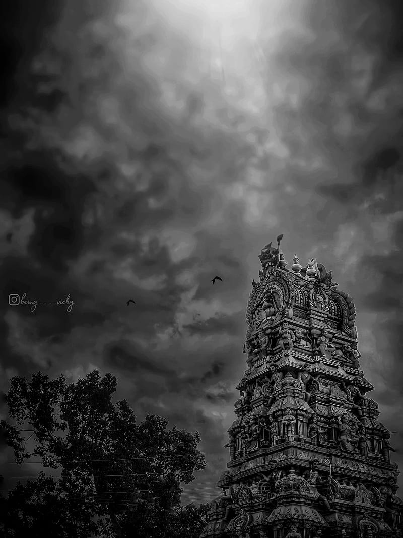 800x1067 Temple tower, cloud, sky, blackandwhite, templetower, HD phone wallpaper