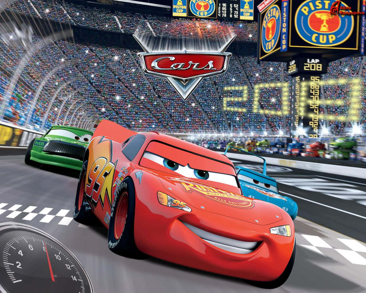 1280x1024 Disney Cars Racing In A Stadium