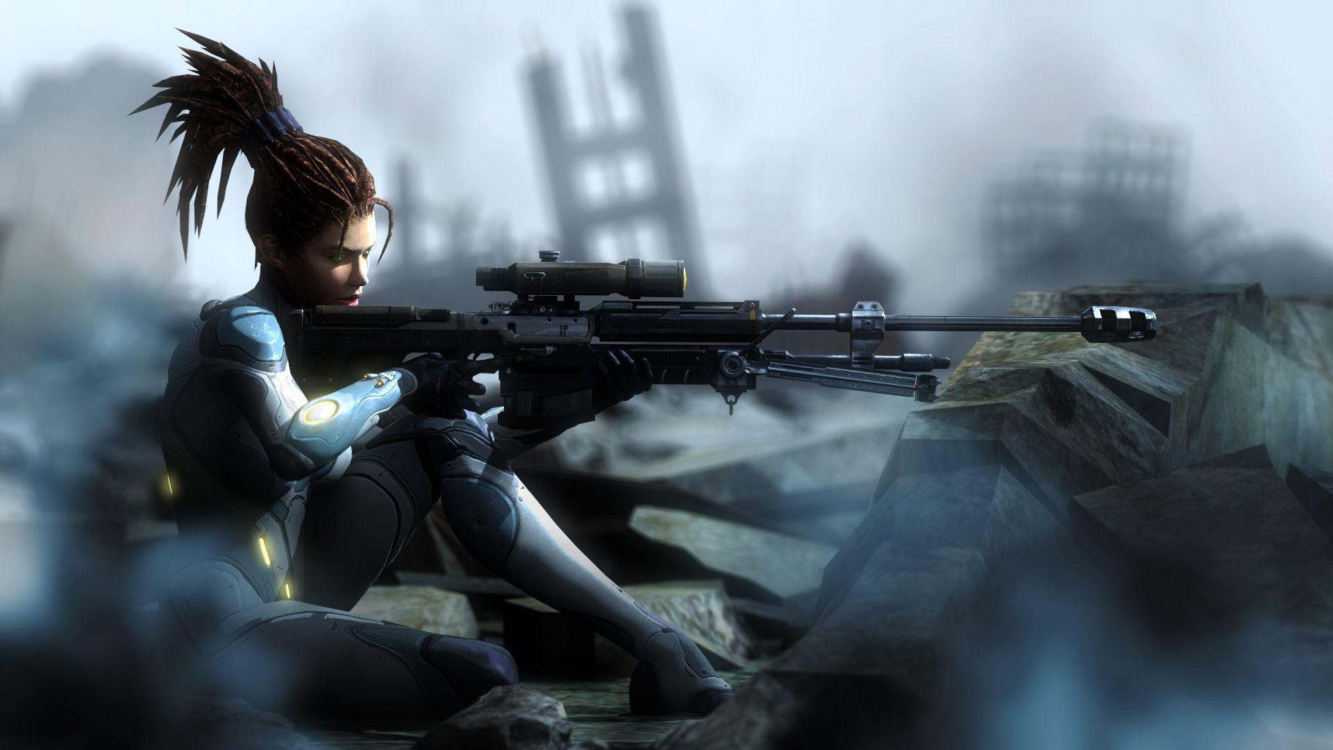 1920x1080 Photos StarCraft StarCraft 2 Sarah Kerrigan Sniper rifle