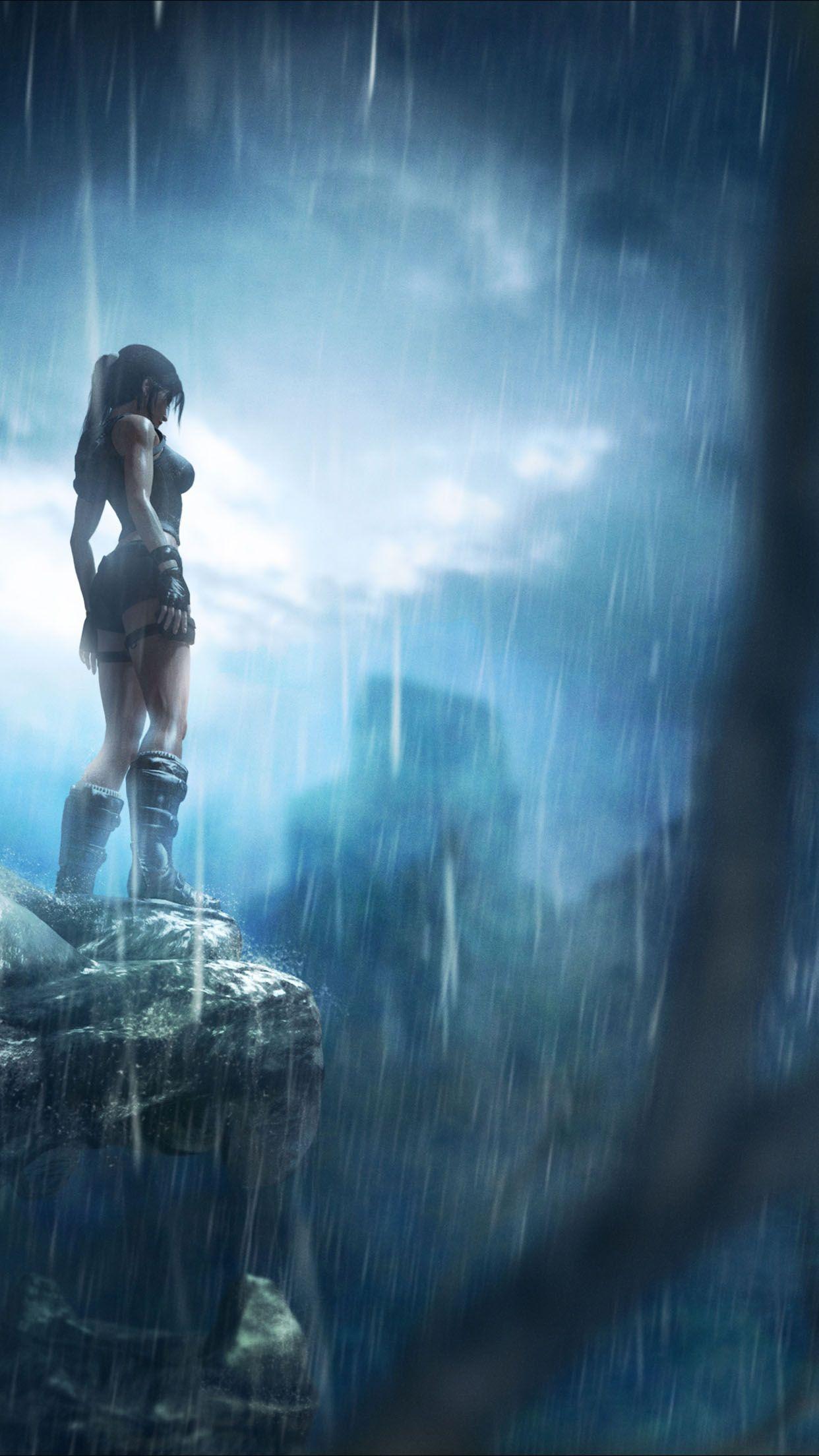 1242x2208 Free download Wallpaper HD iPhone Lara Croft rain Download