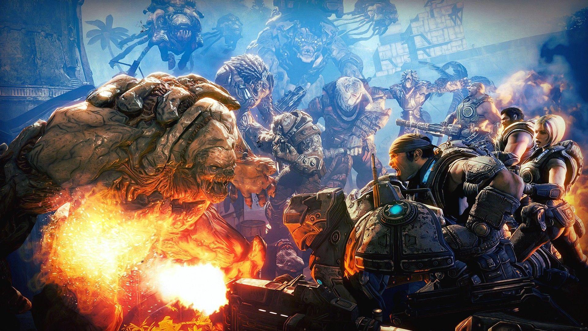 1920x1080 Download wallpaper 1920x1080 gears of war, monster, shooting