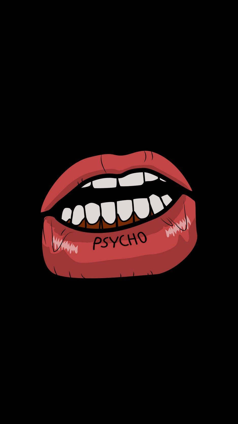 938x1668 Wallpaper Psycho, Lips, Art, Inscription, Graphic