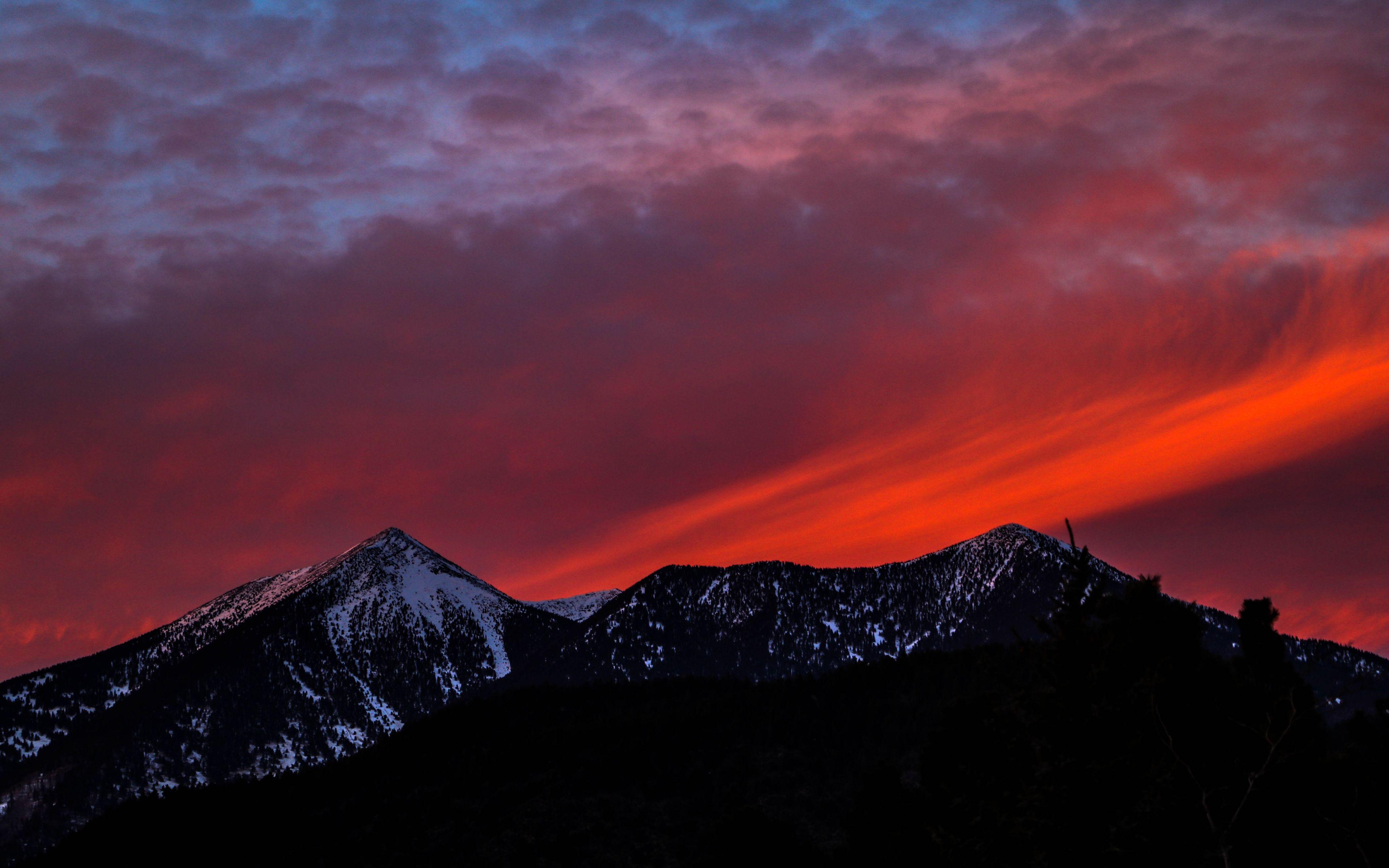 3840x2400 Download 3840x2400 wallpaper mountains, sunset, sky, snow